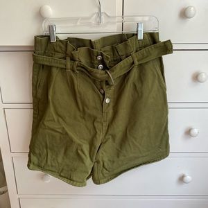 Army green Free People paperbag shorts